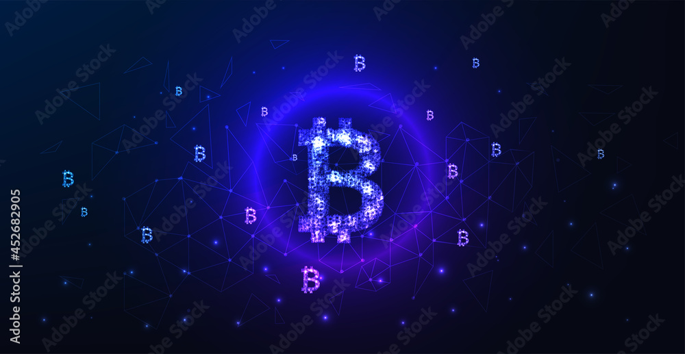 Aufkleber bitcoin digital currency concept design.vector bitcoin currency logo on dark blue background.financi
