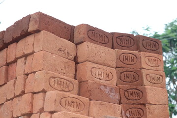 Most Beautiful  Arragemnets stack of bricks isolated in the Outdoor