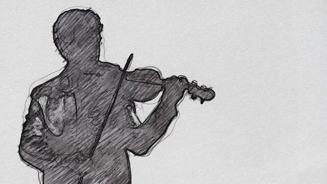 Musician Playing a Violin Cartoon Sketch on Paper