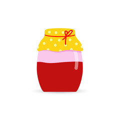 Glass jar with homemade red jam. A jar of strawberry, cherry, or raspberry jam.
