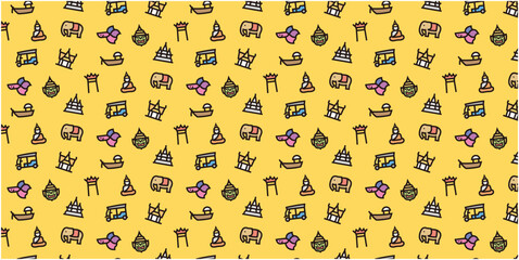 Thailand icon pattern background for website or wrapping paper(Color icon with yellow background version)