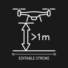 Minimum flight height white linear manual label icon for dark theme. Thin line customizable illustration. Isolated vector contour symbol for night mode for product use instructions. Editable stroke