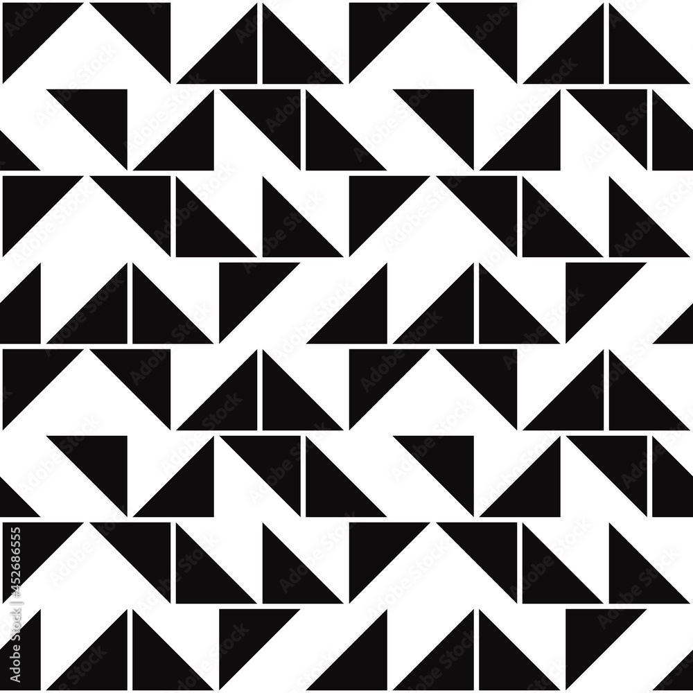 Poster Simple flags or origami shapes. Black triangles make minimal pattern. Vector seamless black origami triangles.