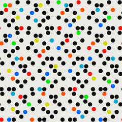 White background and circles. Colorful dots but some of them are black. Vector.
