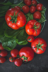 Fresh tomatoes, cherry tomato. Fresh vegetables on table. Market vegetable, garden.Diet concept. Healthy organic vegetarian food.