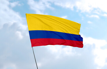 Flag of Colombia, realistic 3d rendering in front of blue sky