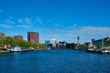Fototapeta premium Rotterdam cityscape with Euromast observation tower