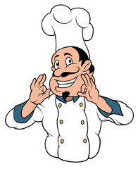 Smiling Chef Cook Character - Colored Cartoon Illustration Isolated on White Background, Vector
