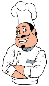 Smiling Chef Cook Character - Colored Cartoon Illustration Isolated on White Background, Vector