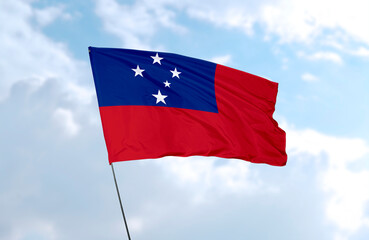 Flag of Samoa, realistic 3d rendering in front of blue sky
