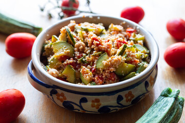 Mediterranean cous cous with chickpeas and vegetables