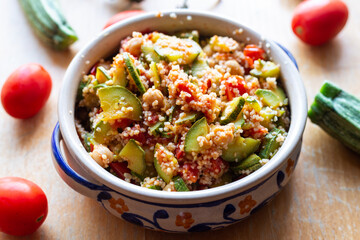 Mediterranean cous cous with chickpeas and vegetables