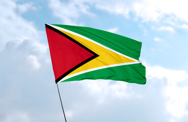 Flag of Guyana, realistic 3d rendering in front of blue sky