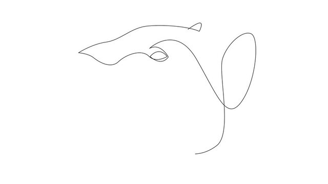 Self drawing simple animation of single continuous one line drawing jaguar, panther, lioness. Drawing by hand, black lines on a white background.