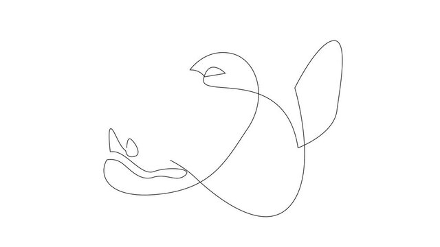 Self drawing simple animation of single continuous one line drawing jaguar, panther, lioness. Drawing by hand, black lines on a white background.