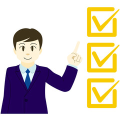 スーツの男性とチェック項目のイラスト