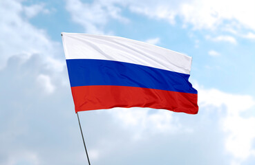 Flag of Russia, realistic 3d rendering in front of blue sky