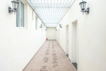 White corridors inside the modern building