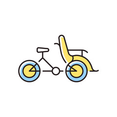 Cyclo taxi RGB color icon. Three-wheel bicycle for passenger transportation. Trishaw bike. Tourist attraction. Carrying along city roads. Isolated vector illustration. Simple filled line drawing