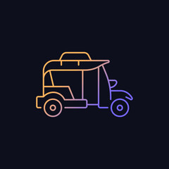 Bangkok tuk-tuk gradient vector icon for dark theme. Three-wheeled vehicle. Motorized rickshaw. Thai urban transport. Thin line color symbol. Modern style pictogram. Vector isolated outline drawing