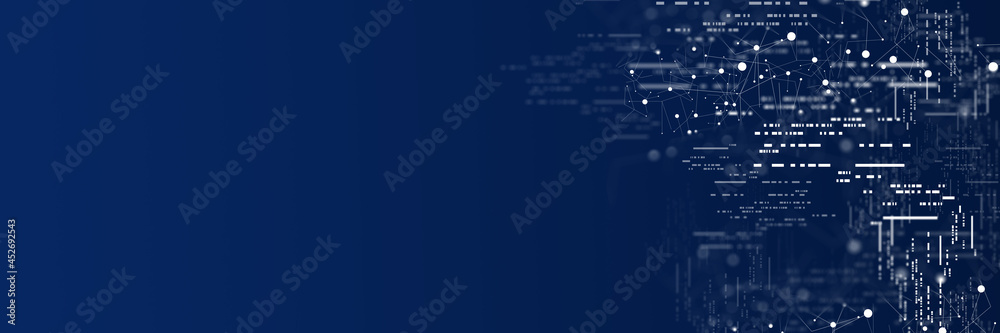 Poster abstract dark background with connecting dots and lines.