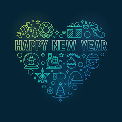 Vector Happy New Year heart-shaped linear colored banner