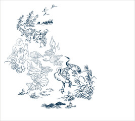 Naklejka premium dance crane bird sketch vector japanese design