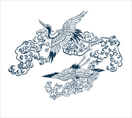 dance crane bird sketch vector japanese design