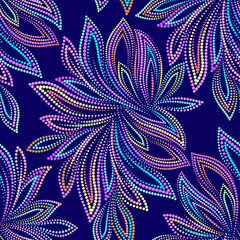 Beautiful seamless colorful dotted pattern with flowers. Traditional ethnic ornament. Vector print. Use for wallpaper, pattern fills,textile design.