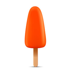 Orange ice cream with popsicle stick. Realistic vector illustration isolated on white background.