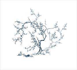 sakura flower japanese chinese design sketch ink paint style card background