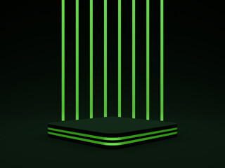 3D Black and green podium. Dark background.