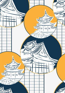 building paper wall japanese chinese design sketch ink paint style card seamless pattern
