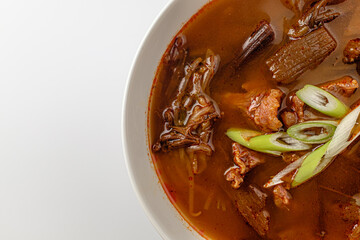 Beef yukgaejang on white background