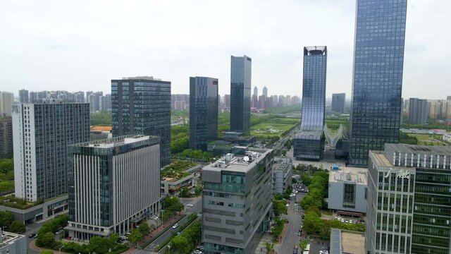 Aerial photography of Suzhou Jinji Lake CBD urban buildings