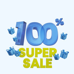3d illustration of discount super sale 100%
