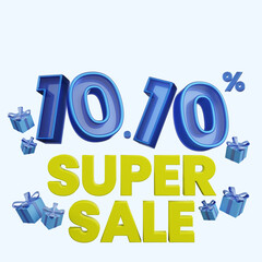 3d illustration of discount super sale 10.10