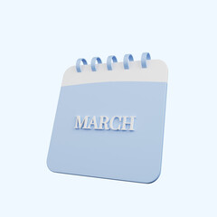 3d illustration of simple object calendar month march