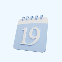 3d illustration of simple object calendar number 19
