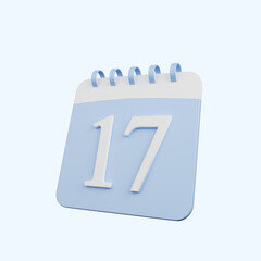 3d illustration of simple object calendar number 17