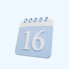 3d illustration of simple object calendar number 16