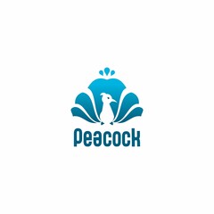 peacock icon vector blue on white background