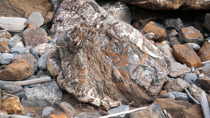 Montón de rocas marrones y blancas en litoral