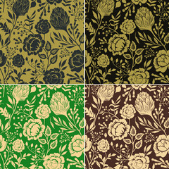 Set of floral seamless decorative patterns. Vector design for paper, cover, fabric, interior decor and other users