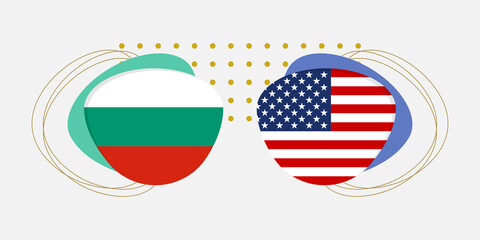 Bulgaria and USA flags. American and Bulgarian national symbols with abstract background and geometric shapes. Vector illustration.
