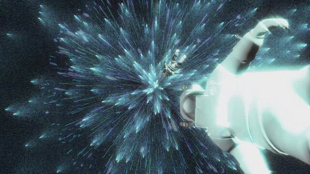 Astronaut falling in space and exploding stars. Space exploration concept.