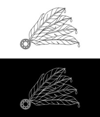 広がる羽根とブリリアントカットダイヤモンドのティアラ　手描きの線画イラスト_026