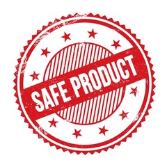 SAFE PRODUCT text written on red grungy round stamp.