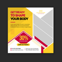 Fitness and gym social media instagram post and square flyer design template 