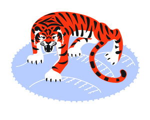 A snarling tiger. An illustration, a hand-drawn drawing, a graphic element for the designer.
